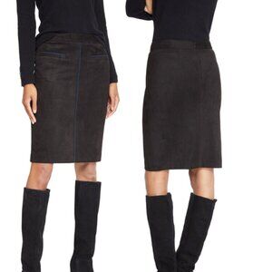 J.Mclaughlin Sonya Black with Blue Trim Soft Faux Suede Skirt Size 4